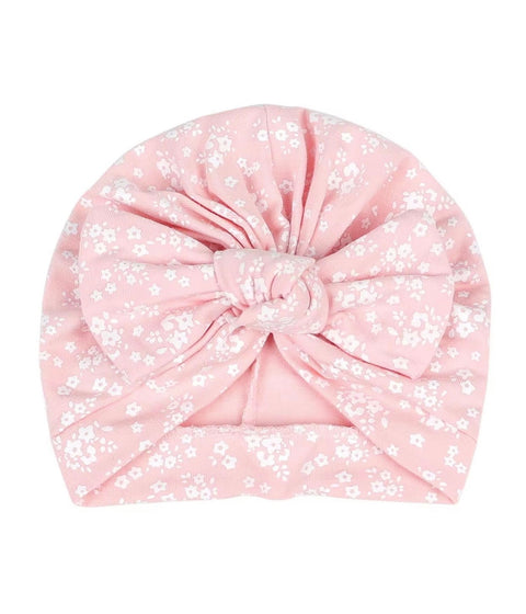 floral printed soft baby bow cap PINK