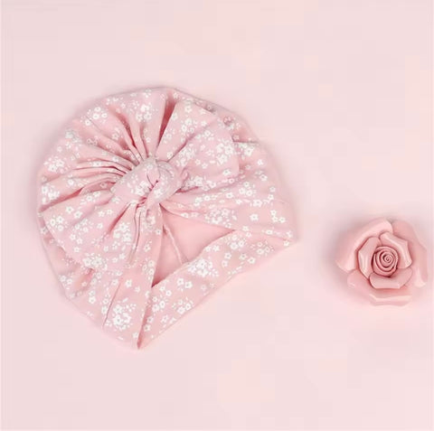 floral printed soft baby bow cap PINK