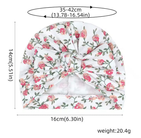 floral printed soft baby bow cap