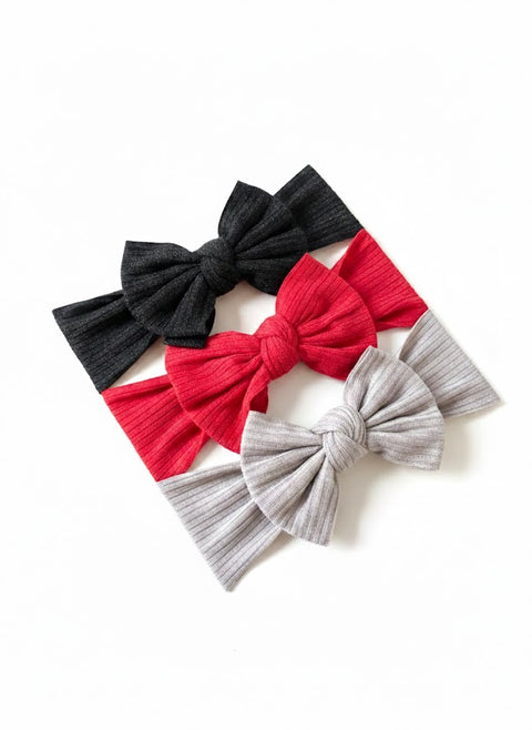 set of 3 ribbed bow headbands