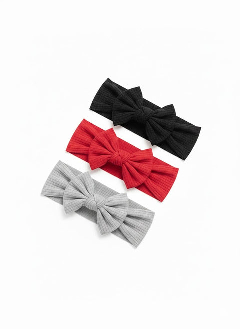 set of 3 ribbed bow headbands