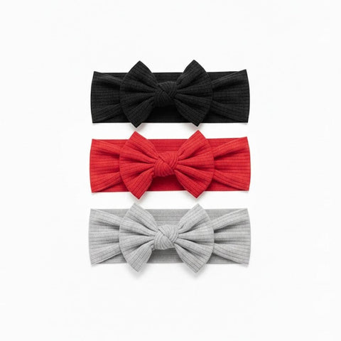 set of 3 ribbed bow headbands