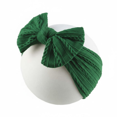 green cable knit wire single bow headband