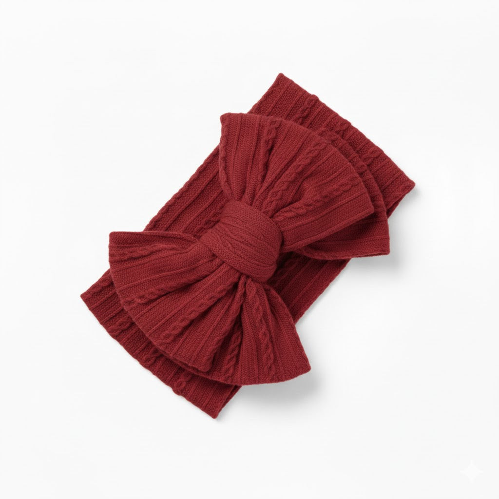 maroon double bow knitted headband