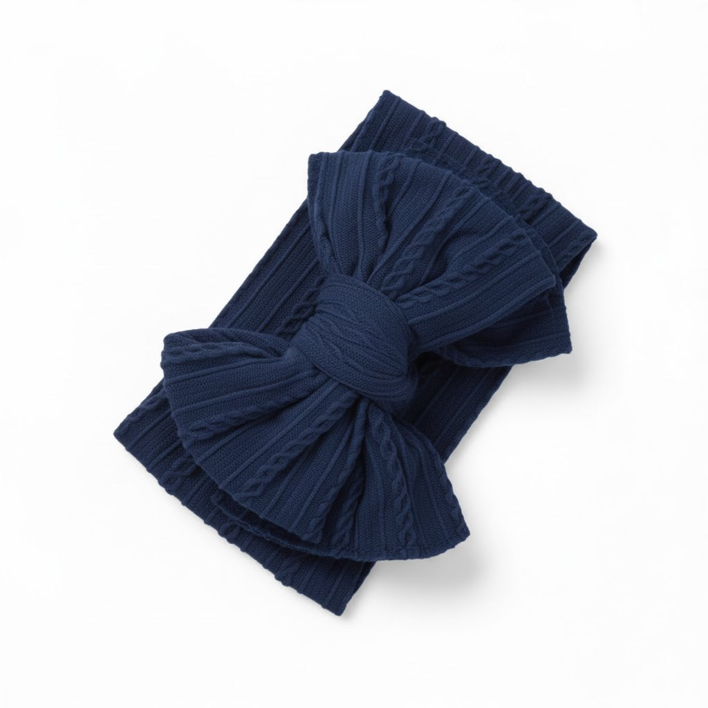 Navy blue double bow headband (knitted wire)