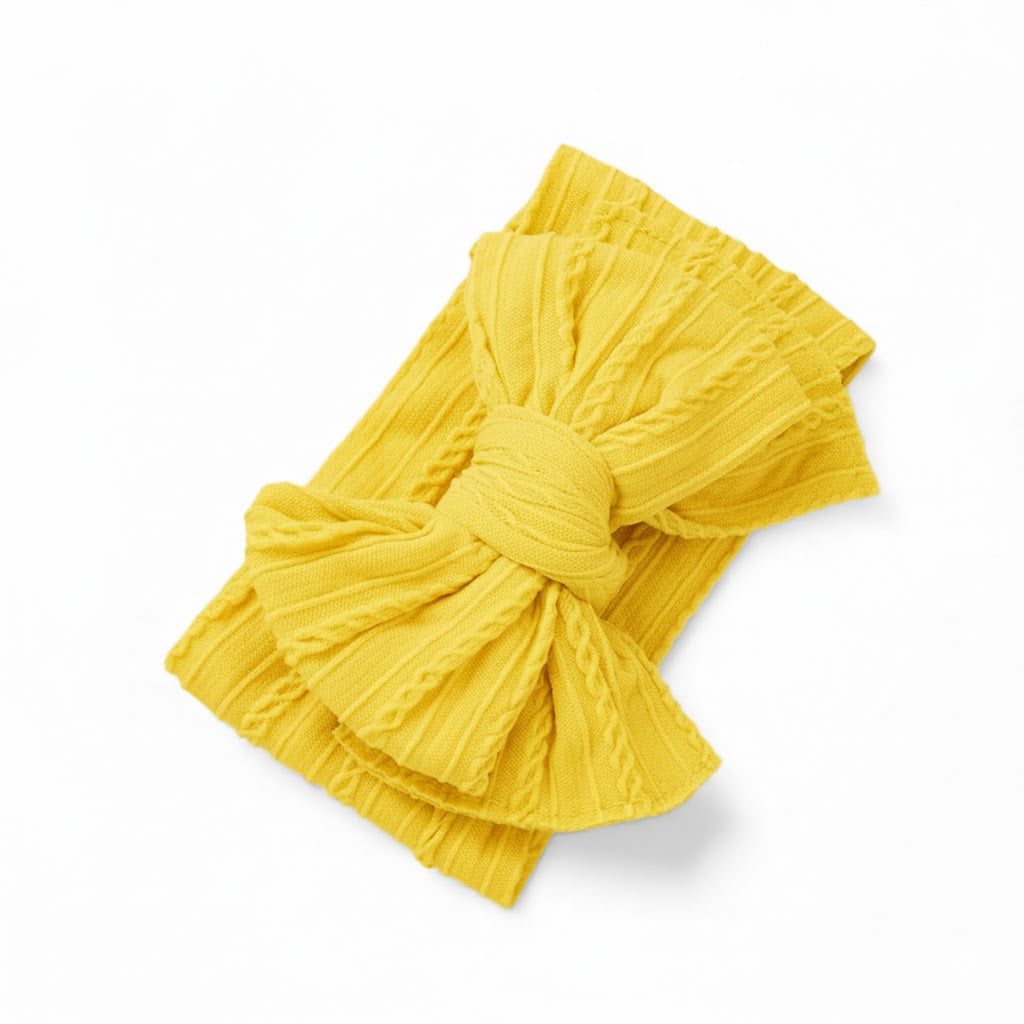 Yellow double bow headband (knitted)