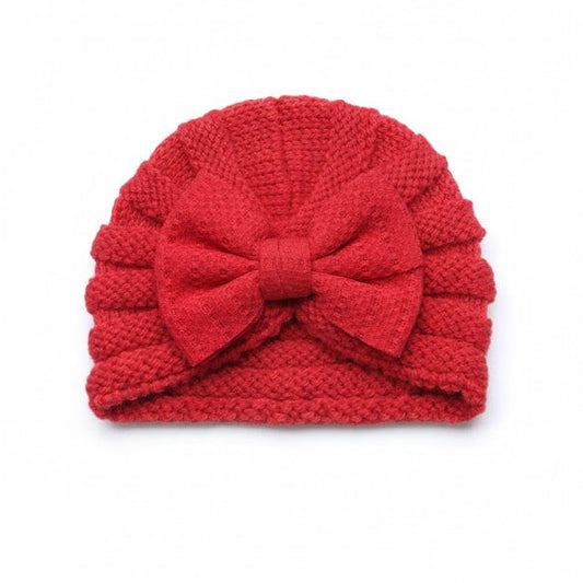 red wool bow cap