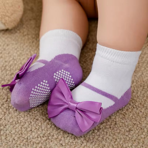 lilac bow socks-like-shoes (0-1 year)