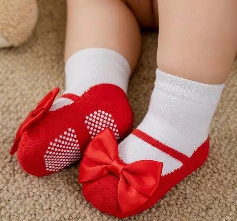 `RED bow socks-like-shoes (0-1 year)