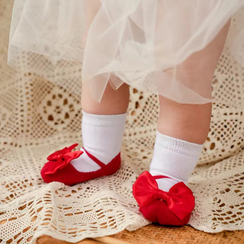 `RED bow socks-like-shoes (0-1 year)