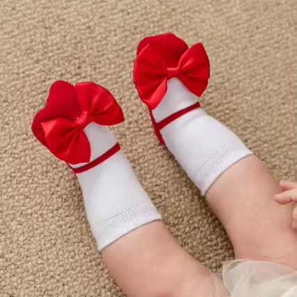`RED bow socks-like-shoes (0-1 year)