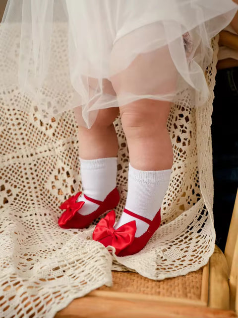 `RED bow socks-like-shoes (0-1 year)