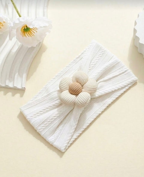 cute flower knit lining soft headband WHITE