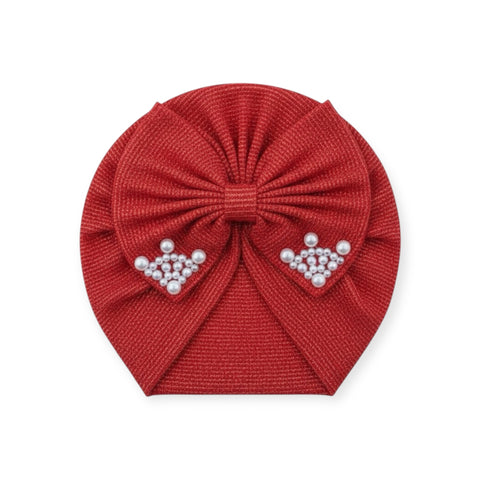 Red shimmer bow cap