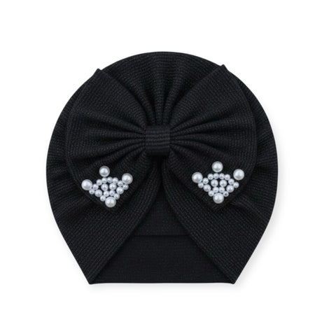 Elegant black shimmer bow cap