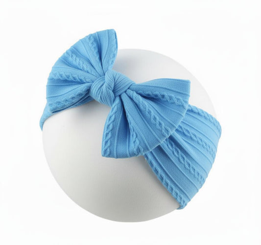 Blue cable knit wire imported nylon bow headwrap