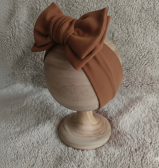 brown  ribbed larger bow headband