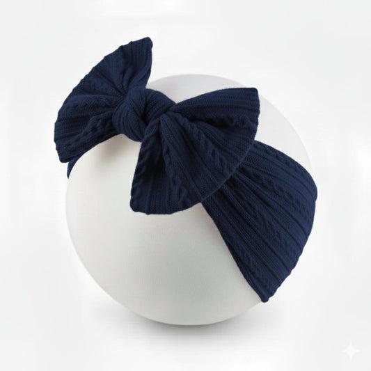 Navy blue cable knit wire single bow headband