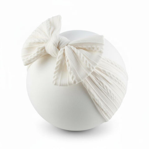 White cable knit wire imported nylon single bow headwrap