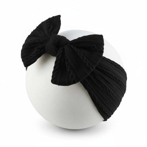 Black cable knit wire single bow headband